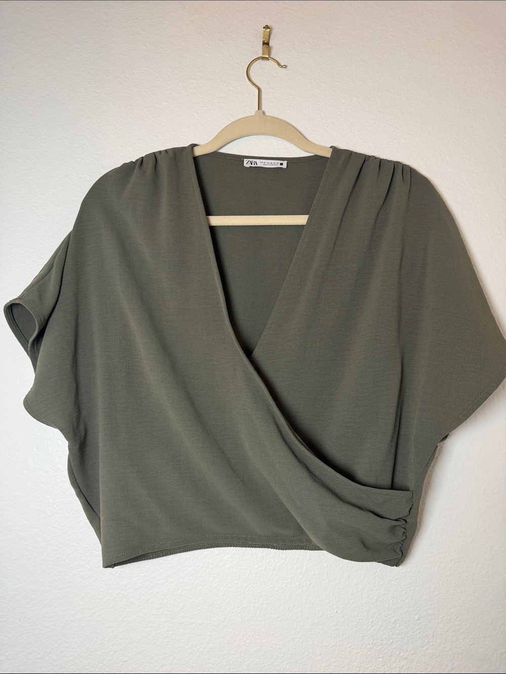 Zara Olive Wrap-Front Dolman Top